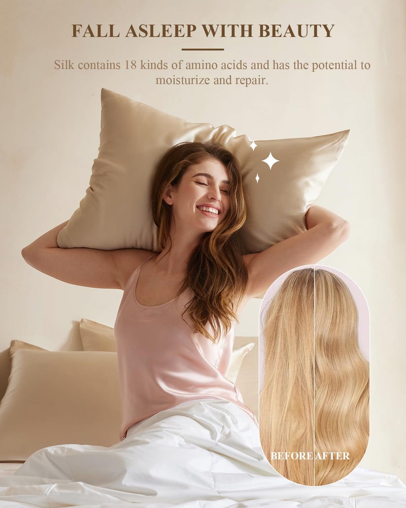THXSILK 100% Mulberry Silk Pillowcase with Cotton Underside, Silk Pillowcase for Hair and Skin, Standard Size Grade 6A+ Silk, Soft Breathable Pillow Cover with Zipper, 1 Pack (Champagne,Standard) - Image 4